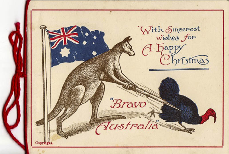 “Bravo Australia” the symbols say it all. c1916 Vintage greeting cards, Christmas service