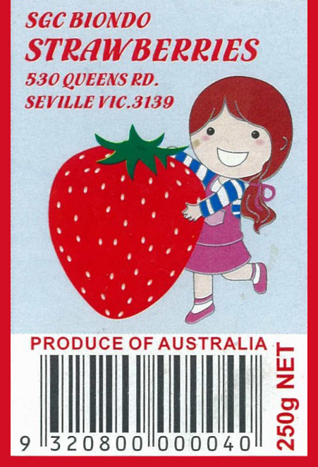 Label from strawberry packaging. 2014. Collection of Mandy B.