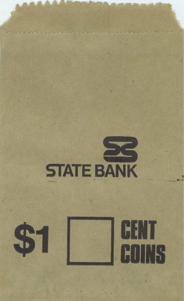 State Bank (of Victoria) coin bag, heavy quality paper, c1980-1991.
