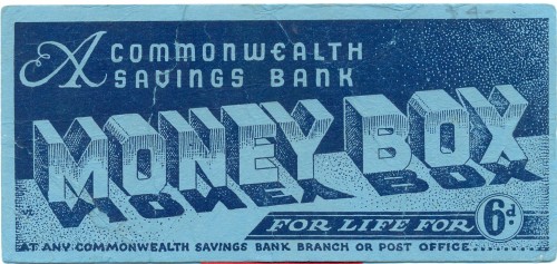 Money Box, 8.5 x 18.5 cm, circa 1950s. Collection of Andrew H.