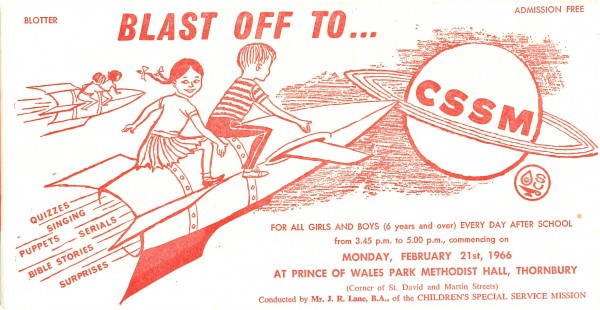 Blast off to C.S.S.M., blotter, 1.5 x 22.5 cm, 1966. Collection of Andrew H.
