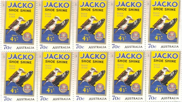 Jacko shoe shine (black & tan) advertising. Australia Post.