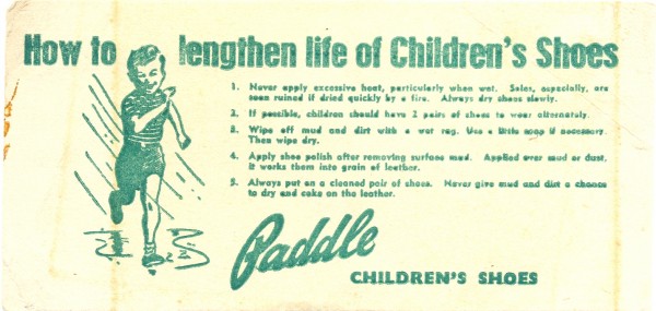'How to lengthen life of children's Shoes', blotter, 8.5 x 18 cm. Collection of Andrew H.