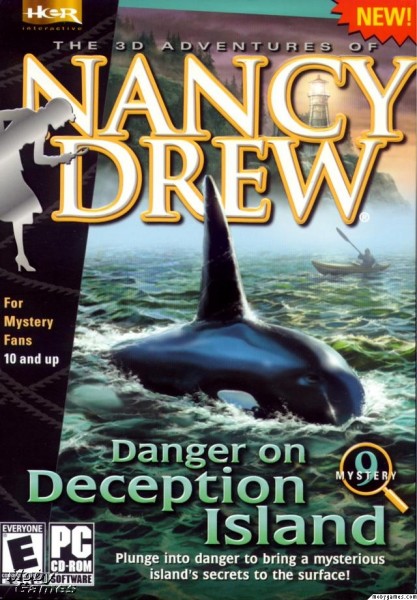'Nancy Drew 3D adventures: Dandger on Deception'. cover for electronic game.