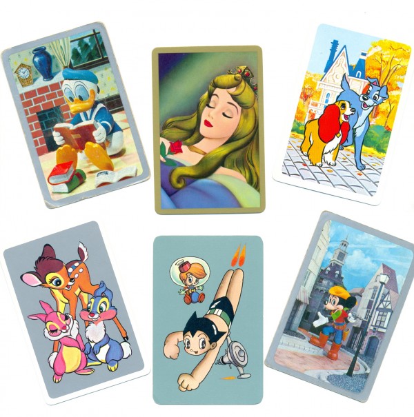 Selection of Japanese Nintendo swap cards from the 1970s. They feature cartoon, comic and fairy tale characters. Collection of Jill S.
