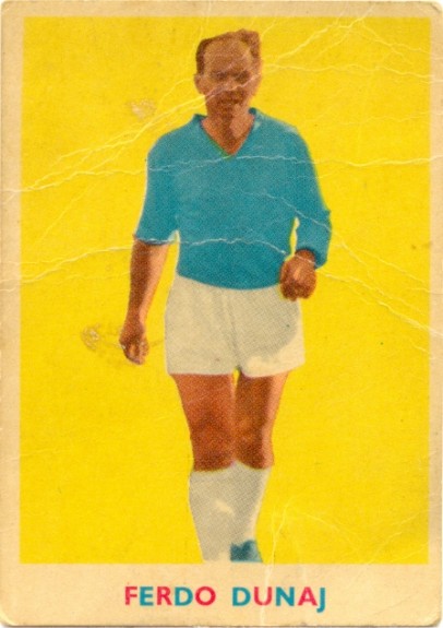 Ferdo Dunaj, played a vital part in Yugal's victory in the Sydney competition; Scanlen's football gum, 1963.