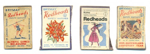 Selection from a tightly packed box of matchbox labels that Ian will have at the fair.