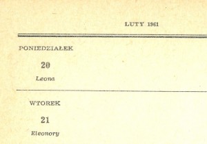 Extract from day entries showing name day information, Kalendarz Lenarski, 18 x 13 cm. Collection of Richard Felix,