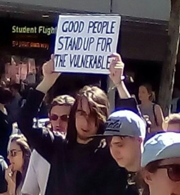 'Good people standup for the vulnerable', small sign, no handle, 2015.