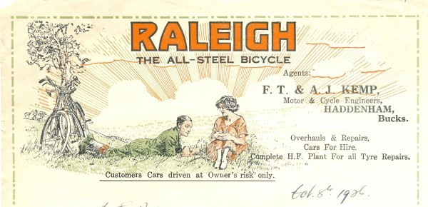 Raleigh letterhead, depth 9 cm, 1926. Collection of AJay.