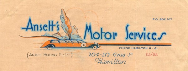 Ansett Motor Services, 26 x 20.7 cm, the letterhead occupies a depth of 8 cm, c.1930s. Collection of Ajay.