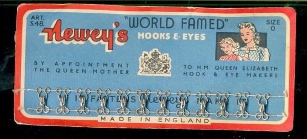 'World Famed' Dewey's hooks & eyes, with approval of two Queens. Circa 1950s/60s. Collection of member DP.