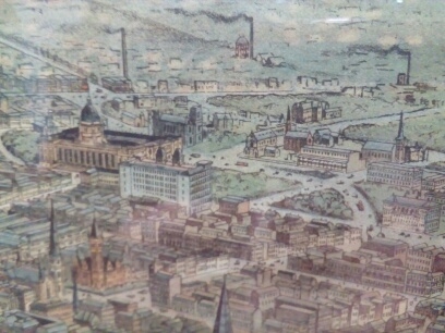 Section of the panoramic view showing Parliament House and surrounds, 1888, collection of PW.